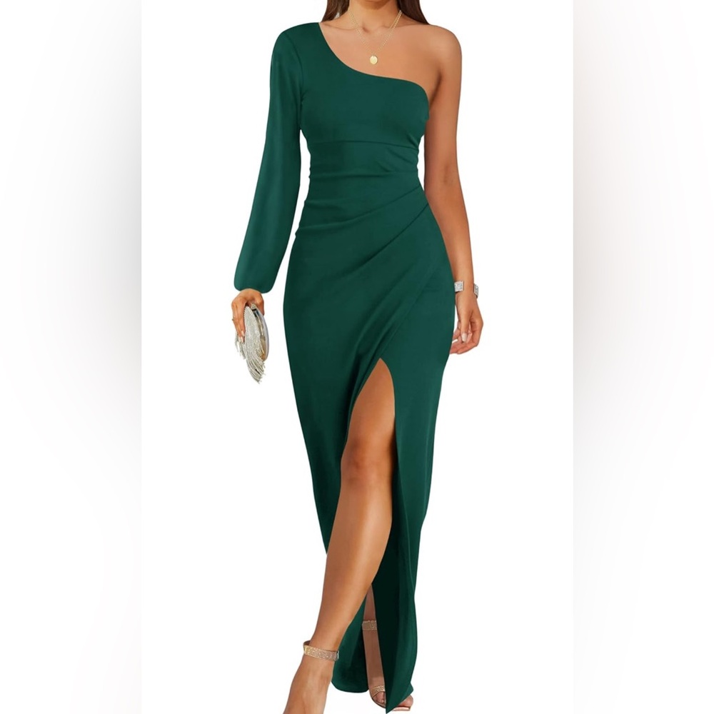 Zesica One Shoulder Dress - Dark Green - Medium